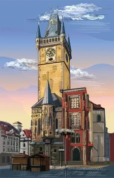 Colorful vector hand drawing Prague, part 6 Stock Illustration