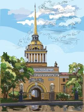 Colorful vector hand drawing ST Petersburg, part  2 Stock Illustration