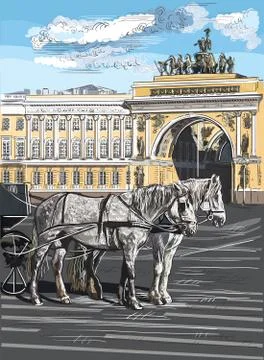 Colorful vector hand drawing ST Petersburg, part  9 Stock Illustration