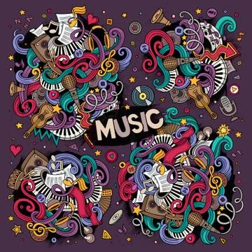 Colorful vector hand drawn Doodle cartoon set of objects 스톡 일러스트
