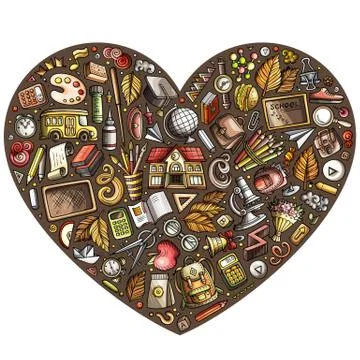 Colorful vector hand drawn set of School cartoon doodle objects 库存插图