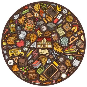 Colorful vector hand drawn set of School cartoon doodle objects Stock Illustration