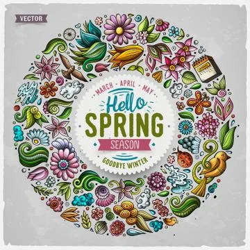 Colorful vector hand drawn set of Spring cartoon doodle objects Illustrazione stock