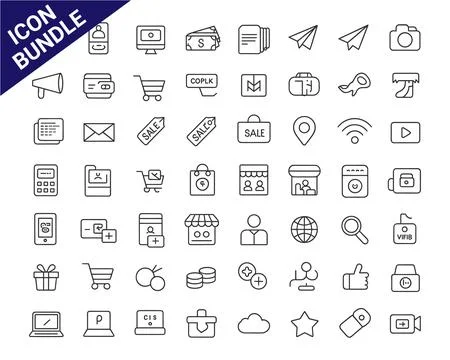 Colorful Vector Icon Bundle for Digital Marketing, E-Commerce, and Technology Stock Illustration