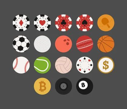 Colorful Vector Icon Set Illustrating Various Sports Balls, Gambling Chips,.. Stock Illustration