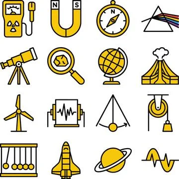 Colorful vector icon set of science and physics concepts for education and .. Illustrazione stock