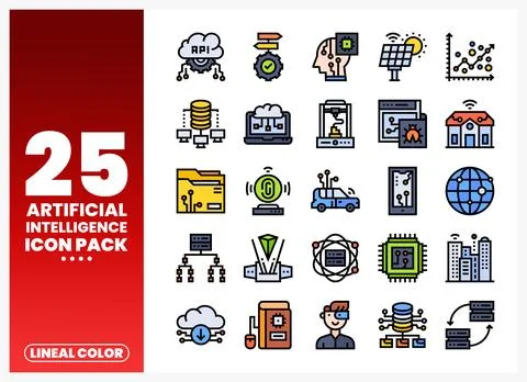 Colorful vector icons showcasing artificial intelligence concepts on white .. Stock Illustration