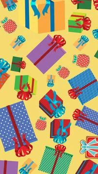 Colorful Vector Illustration of Falling Gift Boxes with Ribbons and Bows Illustrazione stock