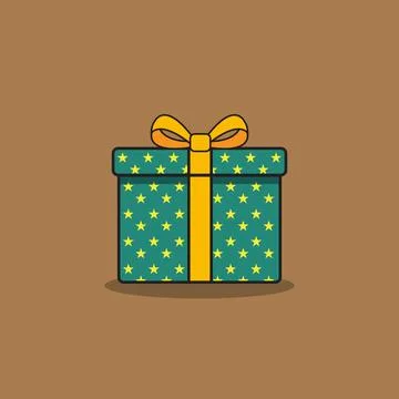 Colorful vector illustration of gift box with ribbon brown background, cust.. Stock Illustration