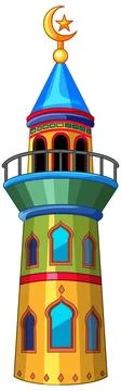 Colorful Vector Illustration of Middle Eastern Mosque Minaret Stock Illustration