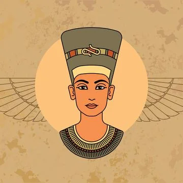 A colorful vector image of the queen of Egypt Nefertiti profile isolated on a Stock Illustration