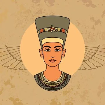 A colorful vector image of the queen of Egypt Nefertiti profile isolated on a Stock Illustration