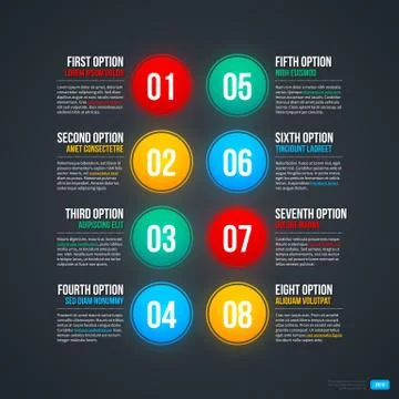 Colorful vector layout with 8 options. EPS10. Stock Illustration
