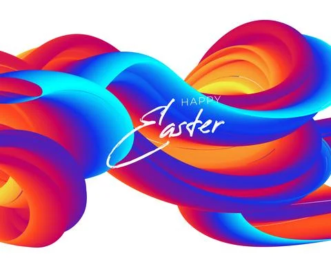 Colorful vector lettering - HAPPY EASTER with liquid shapes. Red , blue , ora イラスト素材