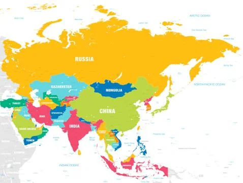 Colorful Vector map of Asia Stock Illustration