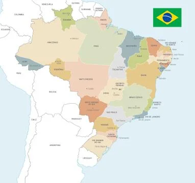Colorful Vector Map of Brazil Stock Illustration