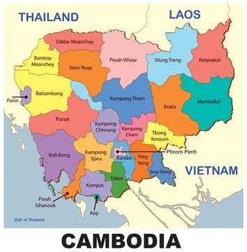 Colorful Vector Map of Cambodia with Provinces イラスト素材