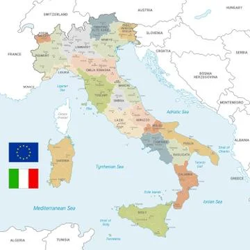 Colorful Vector Map of Italy Stock Illustration