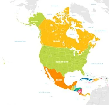 Colorful Vector map of North and Central America Stock Illustration