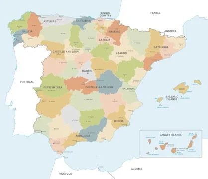 Colorful Vector Map of Spain Stock Illustration