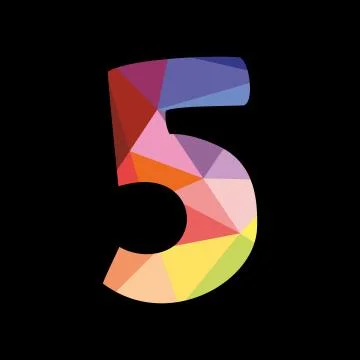 Colorful vector number 5 isolated on black background Stock Illustration