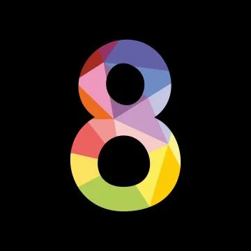 Colorful vector number 8 isolated on black background Stock Illustration