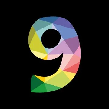 Colorful vector number 9 isolated on black background Stock Illustration