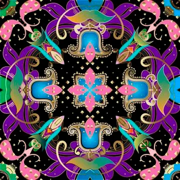 Colorful vector Paisley seamless pattern. Ornamental floral ethnic background Stock Illustration