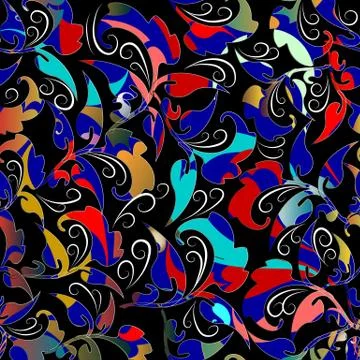 Colorful vector paisleys seamless pattern. Bright floral backgro イラスト素材