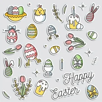 Colorful vector patch badges with Happy Easter icon. Vector linear design Easter 库存插图