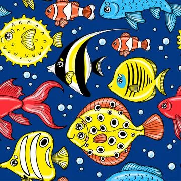 Colorful vector pattern cartoon fish-3 Stock Illustration