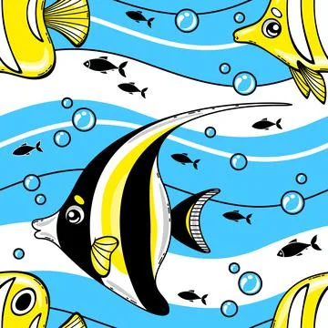 Colorful vector pattern cartoon fish-4 Stock Illustration