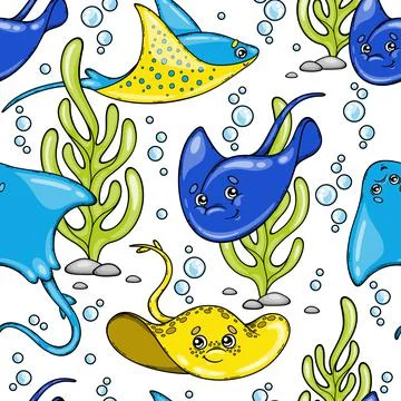 Colorful vector pattern cartoon stingrays- 1 Stock Illustration