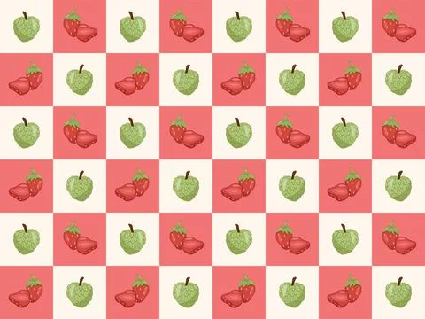 Colorful Vector Seamless Pattern with Fruits custard apples and strawberries. Stock Illustration