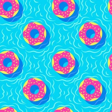 Colorful vector seamless pattern of funny donuts. Inflatable toys isolated on Stock Illustration