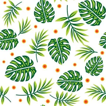 Colorful vector seamless pattern with green leaves Stock Illustration