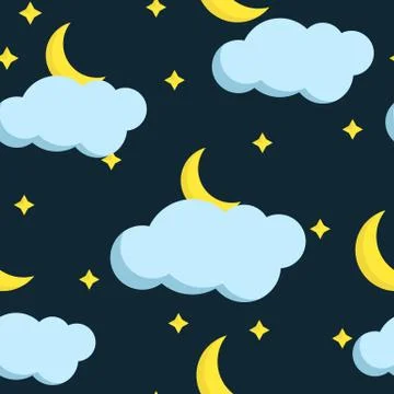Colorful vector seamless pattern with moon and clouds Illustrazione stock