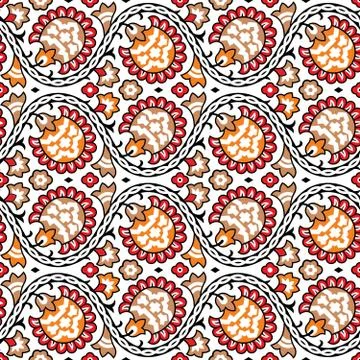 Colorful vector seamless pattern with red flowers Stock Illustration