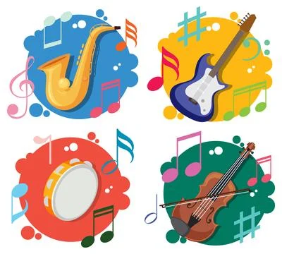 Colorful Vector Set of Musical Instruments and Notes Stockillustratie