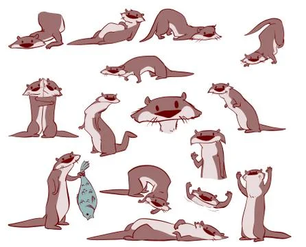 Colorful vector set of otter illustrations Stock Illustration