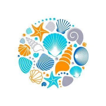 Colorful vector summer sea shells Illustrazione stock