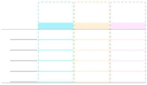 Colorful vector table template with three dashed-outline columns Illustrazione stock