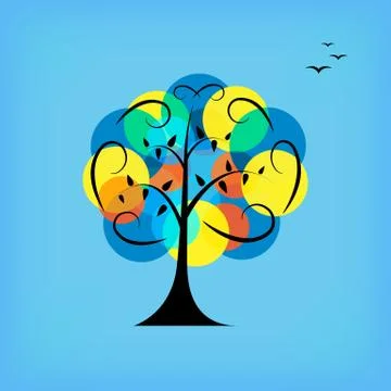 Colorful Vector Tree. Background, Card, Template Illustrazione stock