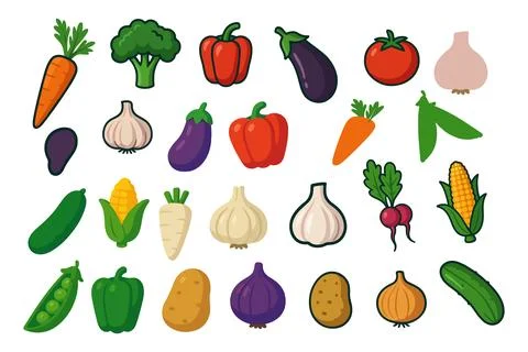 Colorful Vector Vegetables Pack Isolated On White Background 스톡 일러스트