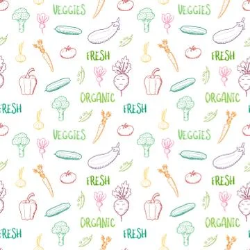 Colorful vegetable vector. Seamless doodle vegetable texture. イラスト素材