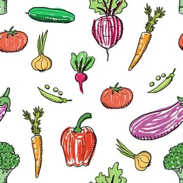 Colorful vegetable vector. Seamless doodle vegetable texture. Stockillustratie
