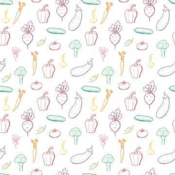 Colorful vegetable vector. Seamless doodle vegetable texture. イラスト素材