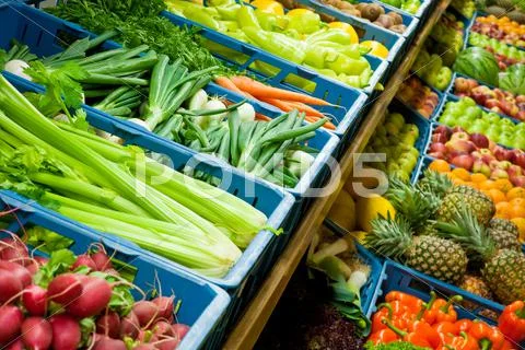 Colorful vegetables and fruits Stock Photos