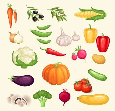 Colorful vegetables vector icon set. Stock Illustration