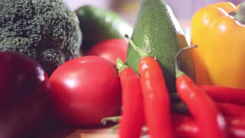 Colorful vegtables close up on a kitchen table. Stock-Footage 144023825